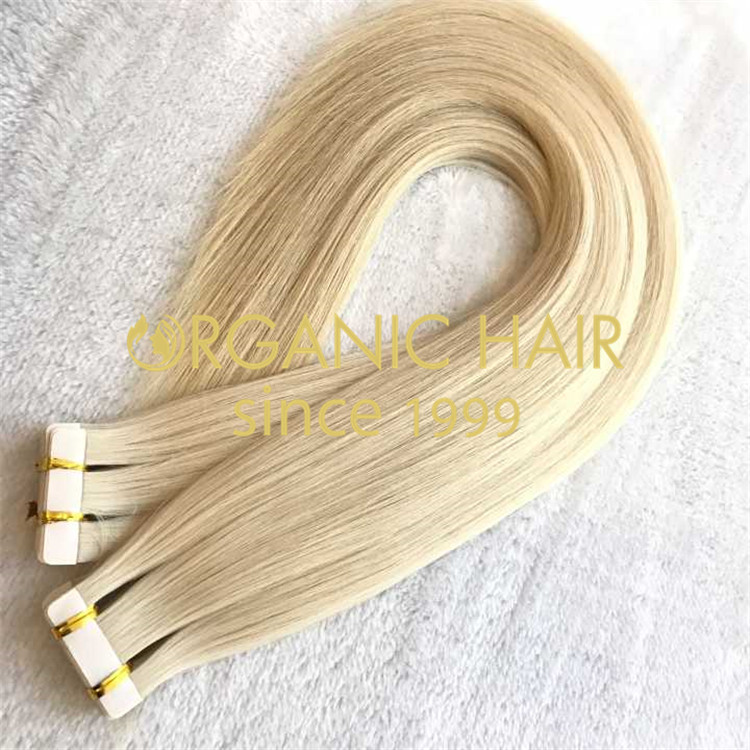 Blonde color hair tape in hair extensions H81